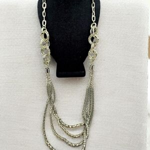 Long Silver Tone Statement Necklace